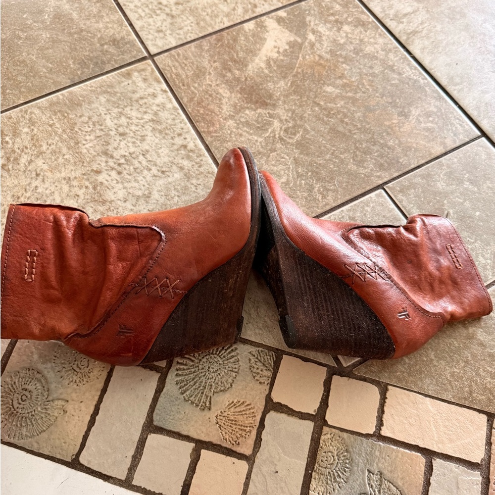 Frye Brown Leather Wedge Boots